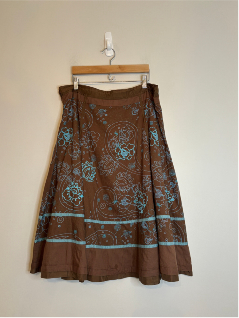 Vintage Fat Face A-Line Skirt, Brown and Blue Floral Print Womens Size 14 Boho